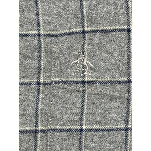 PENGUIN HERITAGE SLIM FIT MENS GREY POCKET FLANNEL BUTTON UP SHIRT - Picture 3 of 8